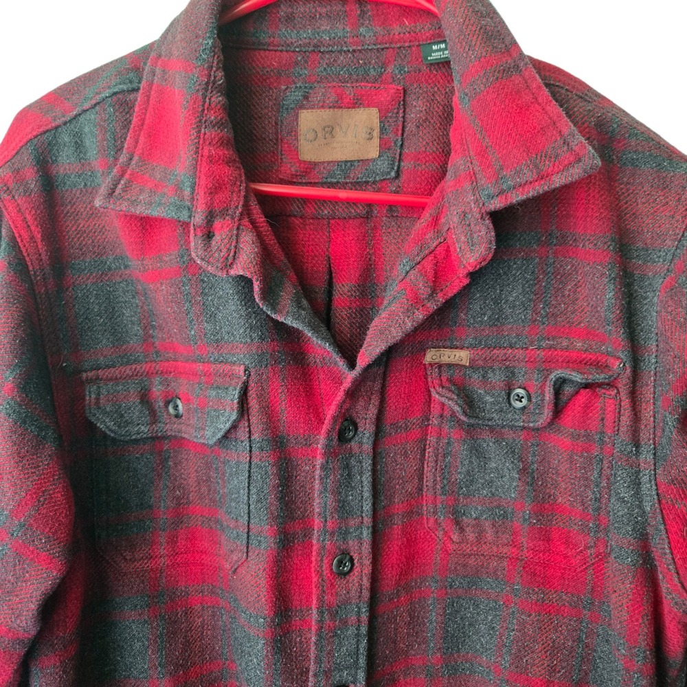 Orvis Classic Collection Mens Medium Red Plaid Heavyweight Flannel Shirt Jacket